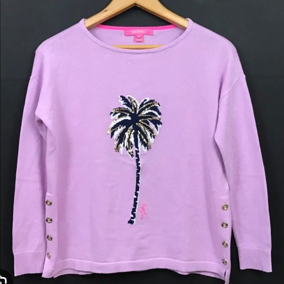 Lilly Pulitzer Sweaters - Lilly Pulitzer Caralynn Sweater Lilac Freesia Palm Tree Intarsia Size S